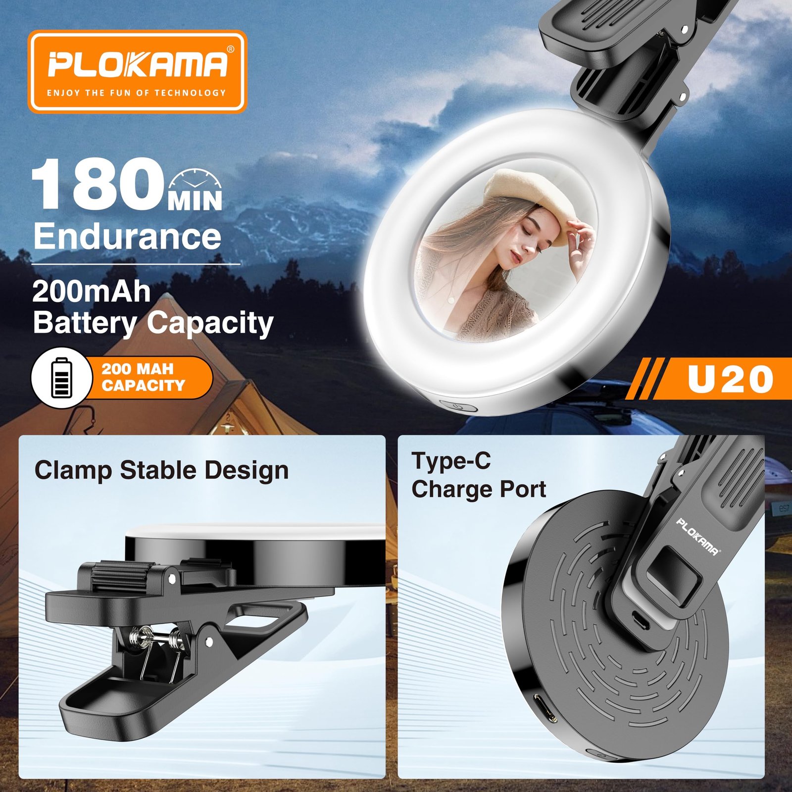 Plokama LED Fill Light U20 – إضاءة احترافية للسيلفي وصناعة المحتوى - الصورة 2